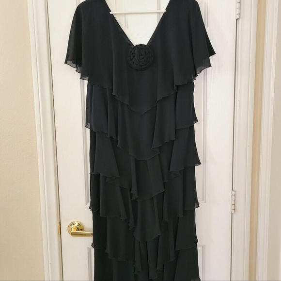 Vintage ANN HOBBS CATTIVA Black Layered Tiered Ruffle Shift Party 20s Flapper - Picture 6 of 8